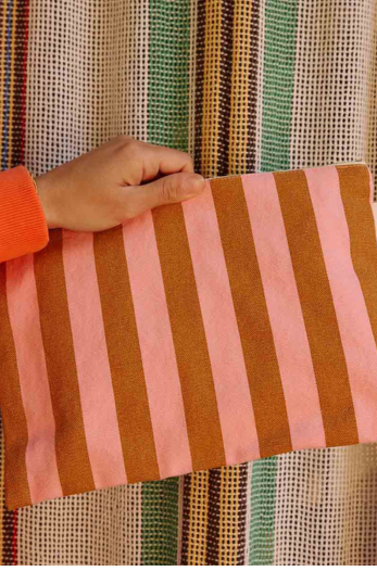 Lili pouch Stripes Caramel / Strawberry - Rose in April