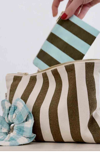 Lili Pouch Stripes Olive/Greige - Rose in April