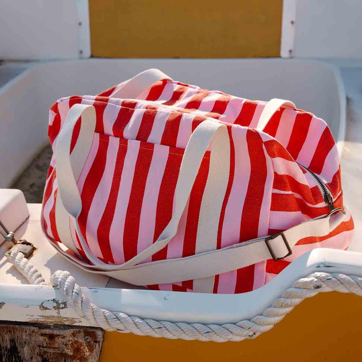 Raphael Weekend Bag in Stripes Tomato / Candy Pink -Rose in April - slika 4