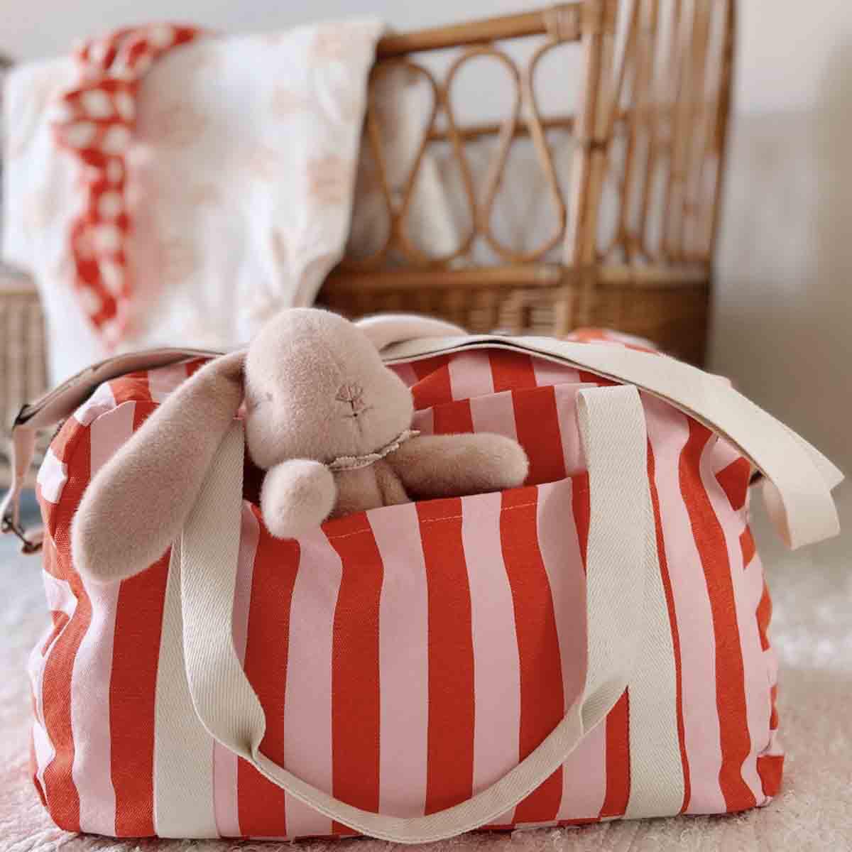 Raphael Weekend Bag in Stripes Tomato / Candy Pink -Rose in April - slika 5