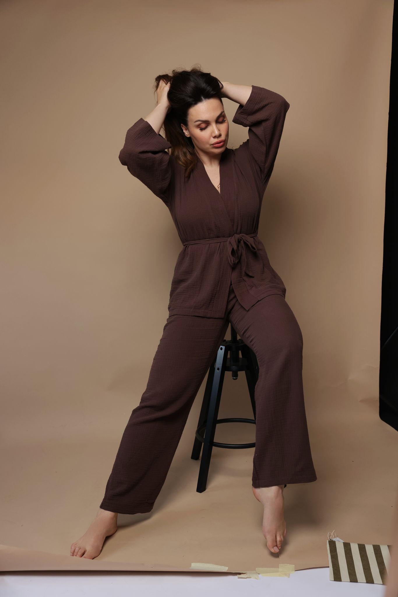 Élan Cotton Kimono Set Brown - slika 3